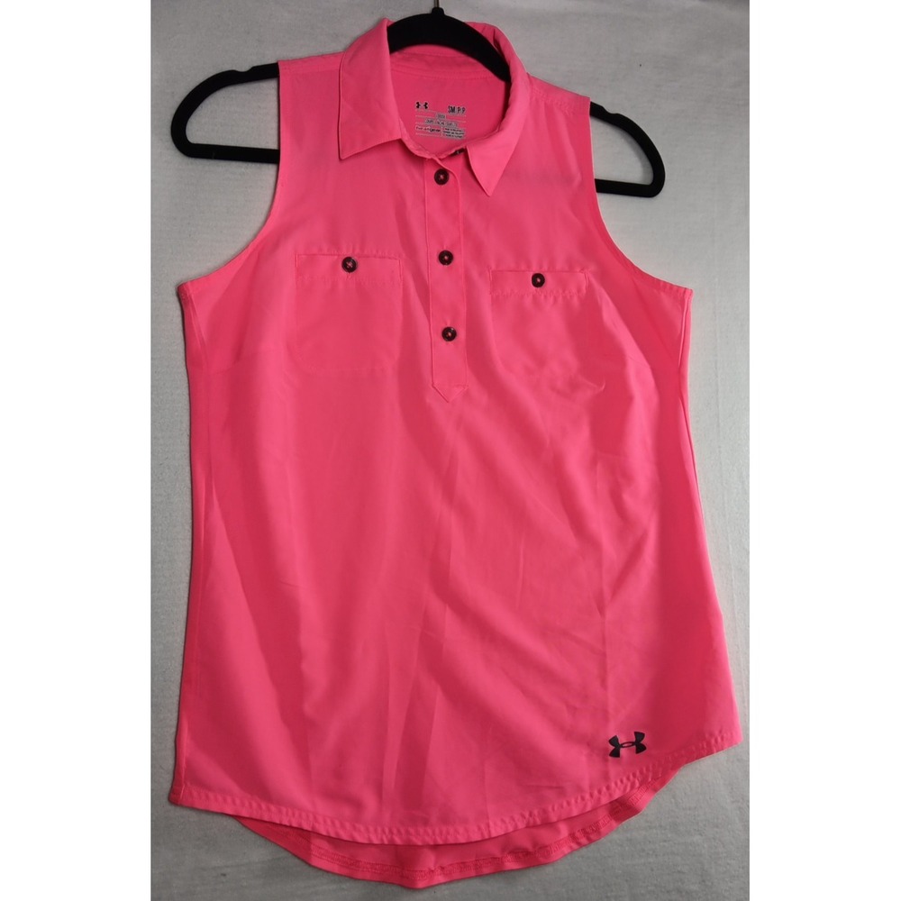Under Armour UA Iso-Chill Sleeveless Golf Polo‎ Shirt Size Women SM/PP Pink